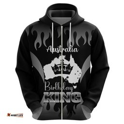 personalised australia king birthday hoodie australian map with crown black version
