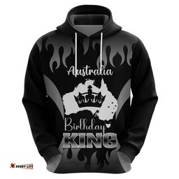 personalised australia king birthday hoodie australian map with crown black version
