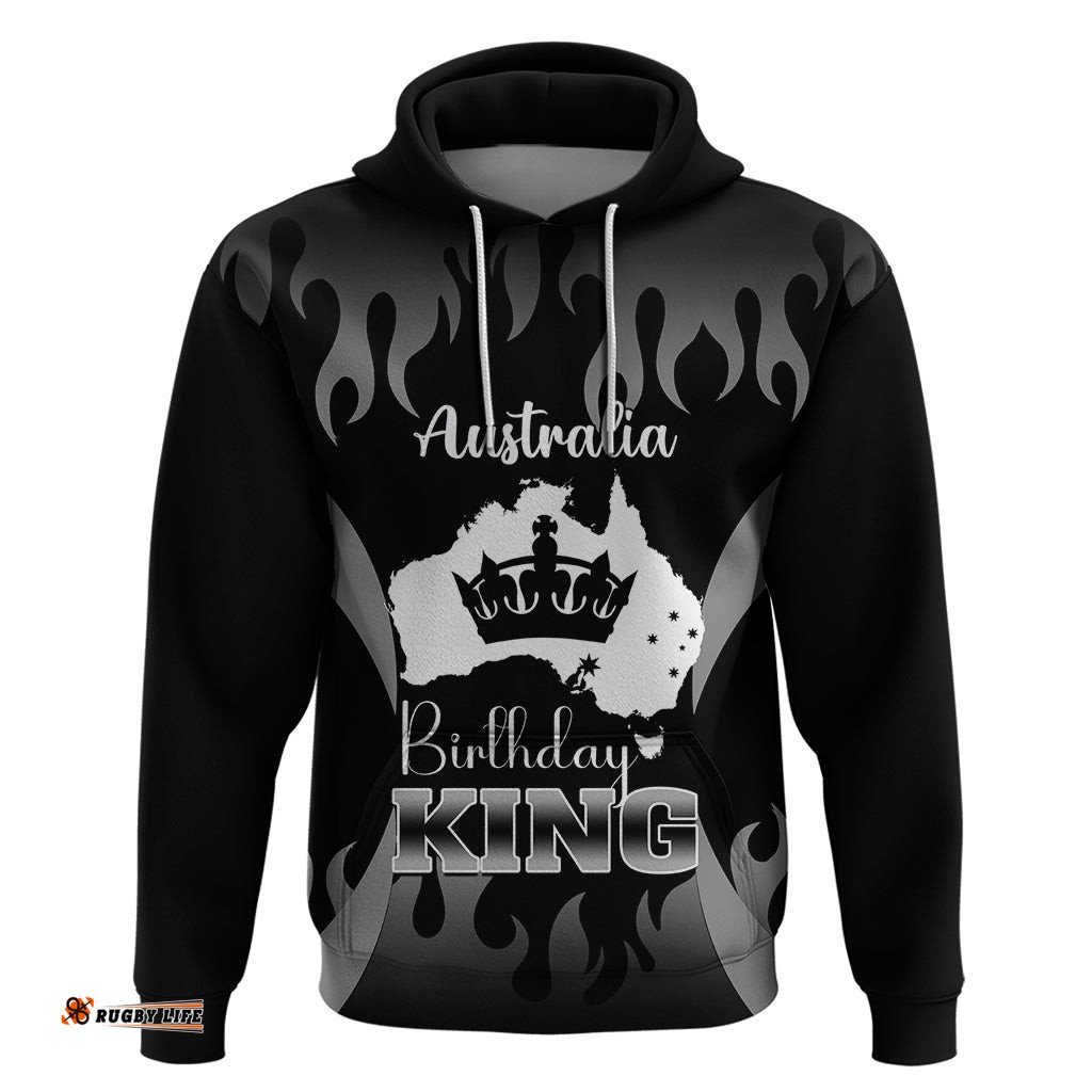 personalised australia king birthday hoodie australian map with crown black version