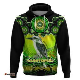 personalised australia sagittarius kookaburra zodiac hoodie auz astrology aboriginal green