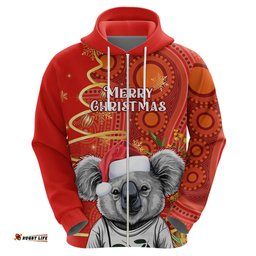 personalised australia koala christmas hoodie aboriginal art with golden wattle