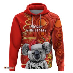 personalised australia koala christmas hoodie aboriginal art with golden wattle