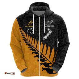 custom australia wallabies and aotearoa rugby hoodie kangaroo black fern maori gold vibe