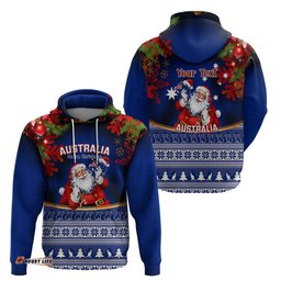 personalised christmas in july hoodie happy santa claus with australia map blue style