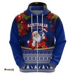 personalised christmas in july hoodie happy santa claus with australia map blue style