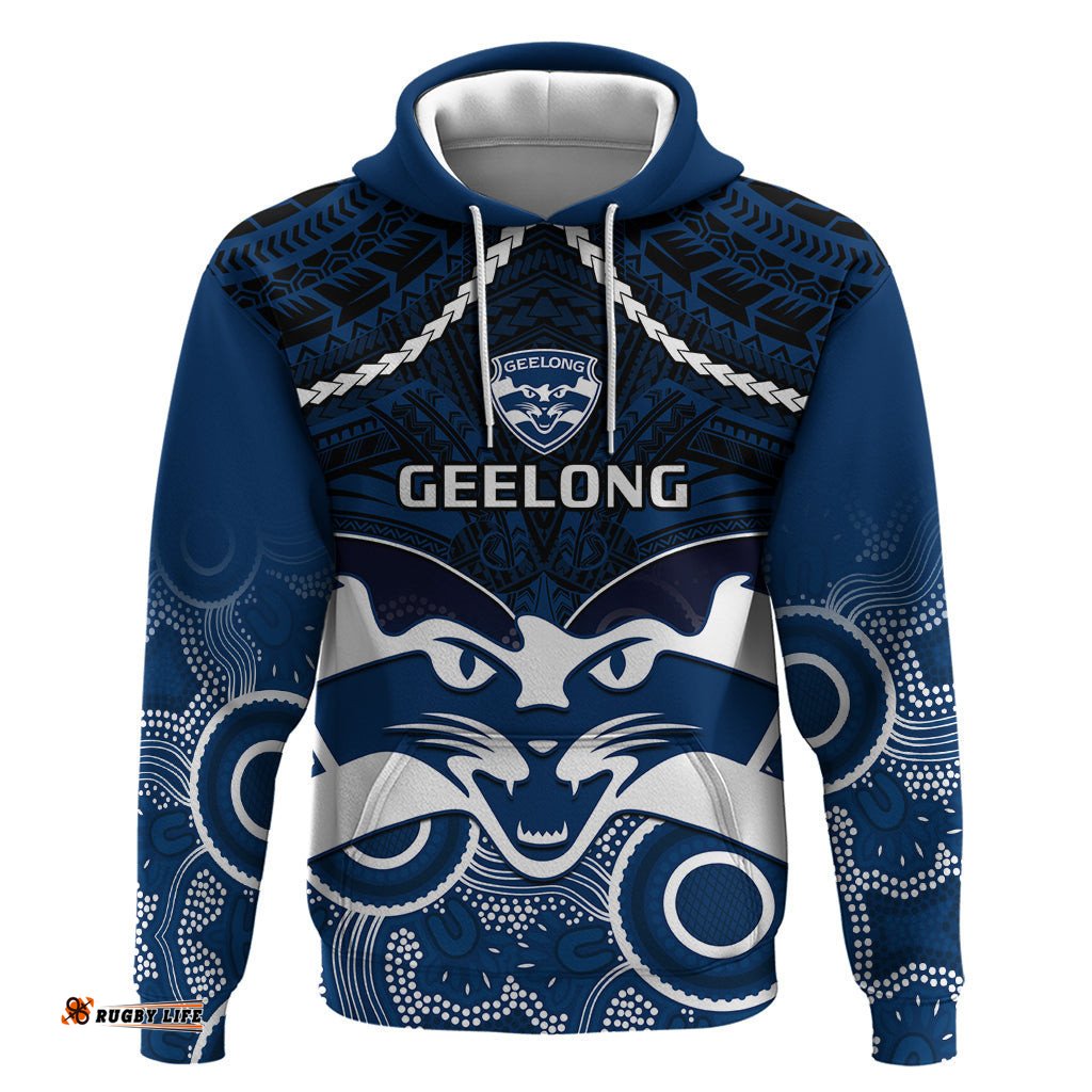 geelong football hoodie go cats aboriginal mix polynesian pattern