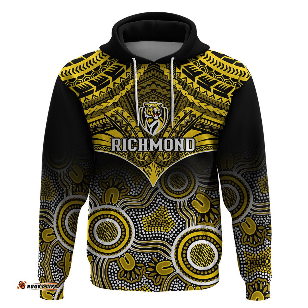 personalised richmond football hoodie tigers aboriginal mix polynesian pattern