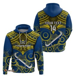 personalised cowboys rugby hoodie aboriginal mix polynesian pattern