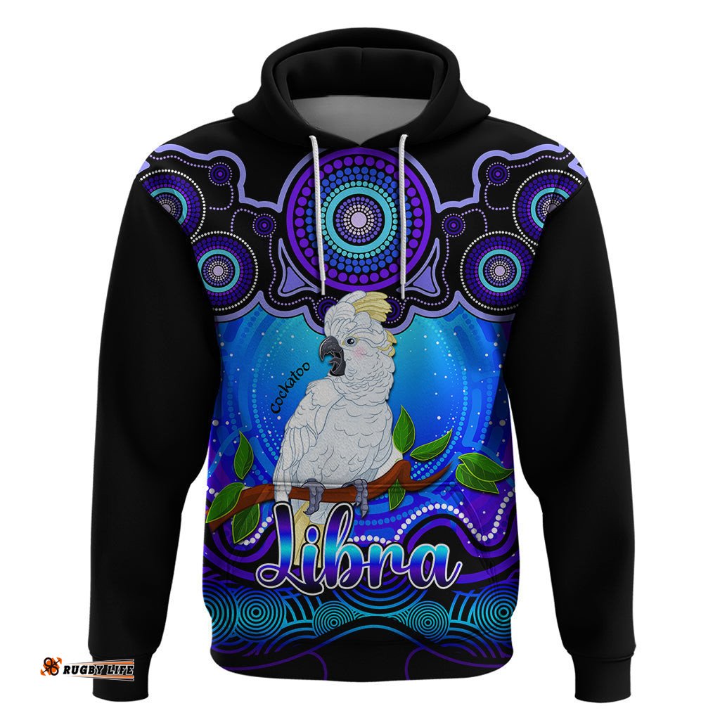 personalised australia libra cockatoo zodiac hoodie auz astrology aboriginal blue