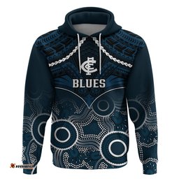 personalised carlton football hoodie blues aboriginal mix polynesian pattern