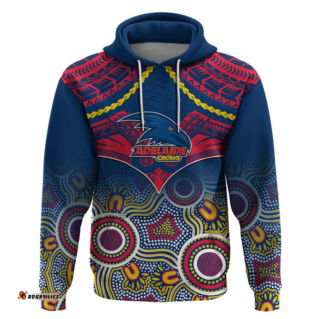 personalised adelaide crows football hoodie aboriginal mix polynesian pattern
