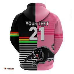 custom text and number penrith panthers rugby hoodie proud the panthers comeback black and pink