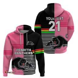 custom text and number penrith panthers rugby hoodie proud the panthers comeback black and pink