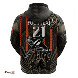 custom text and number anzac collingwood football hoodie proud to be magpies poppy flowers and aboriginal version