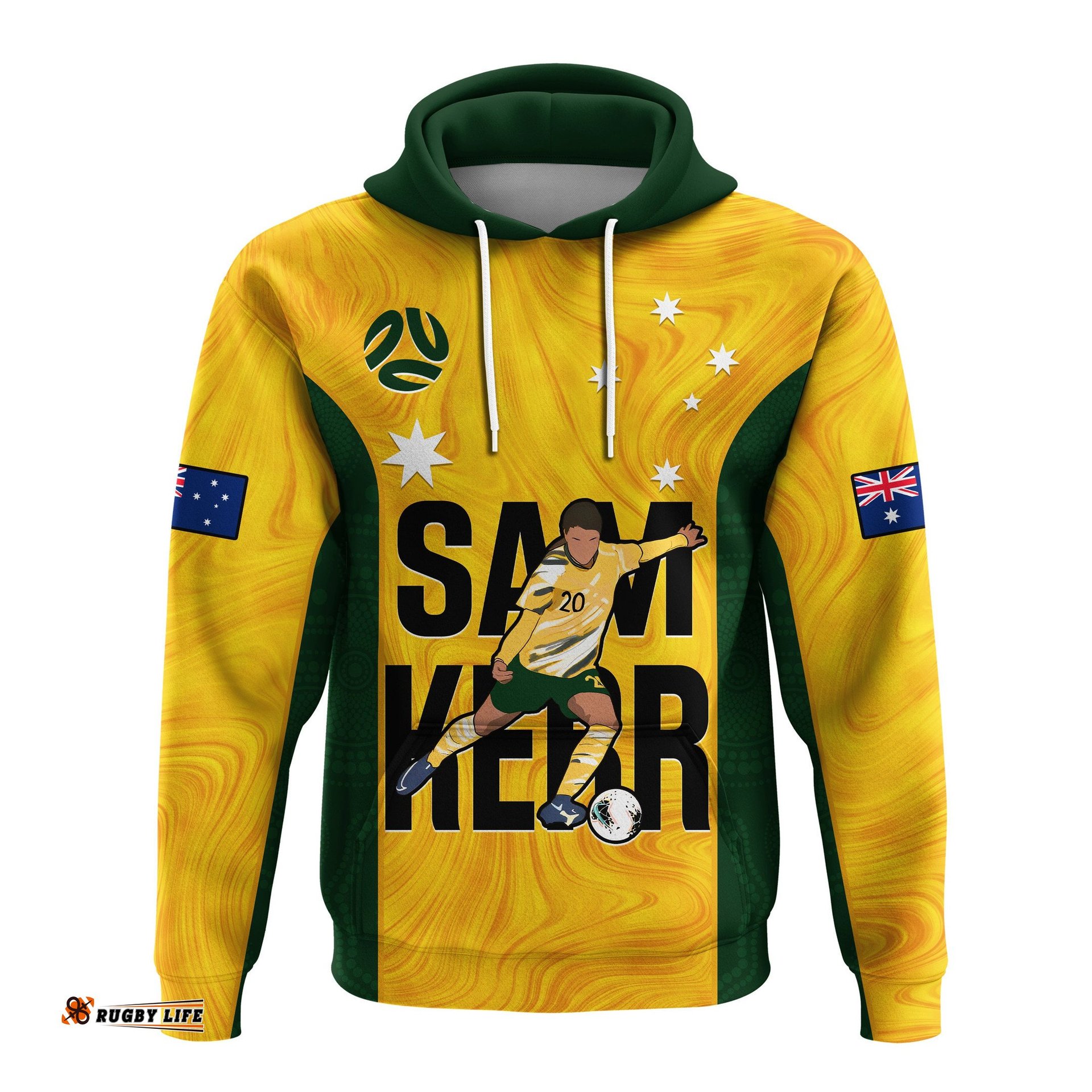 custom australia soccer hoodie sam kerr matildas world cup yellow