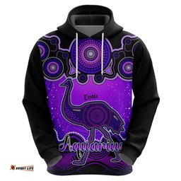 personalised australia aquarius emu zodiac hoodie auz astrology aboriginal purple