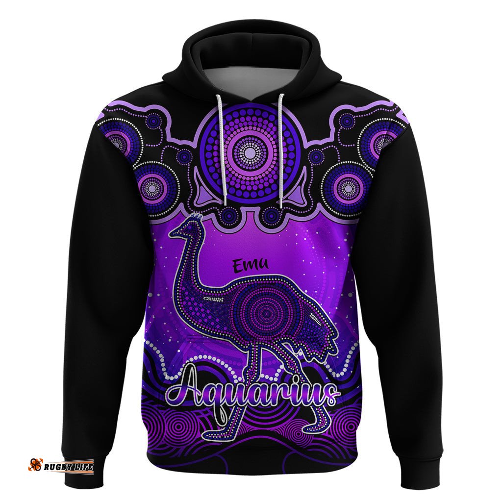 personalised australia aquarius emu zodiac hoodie auz astrology aboriginal purple