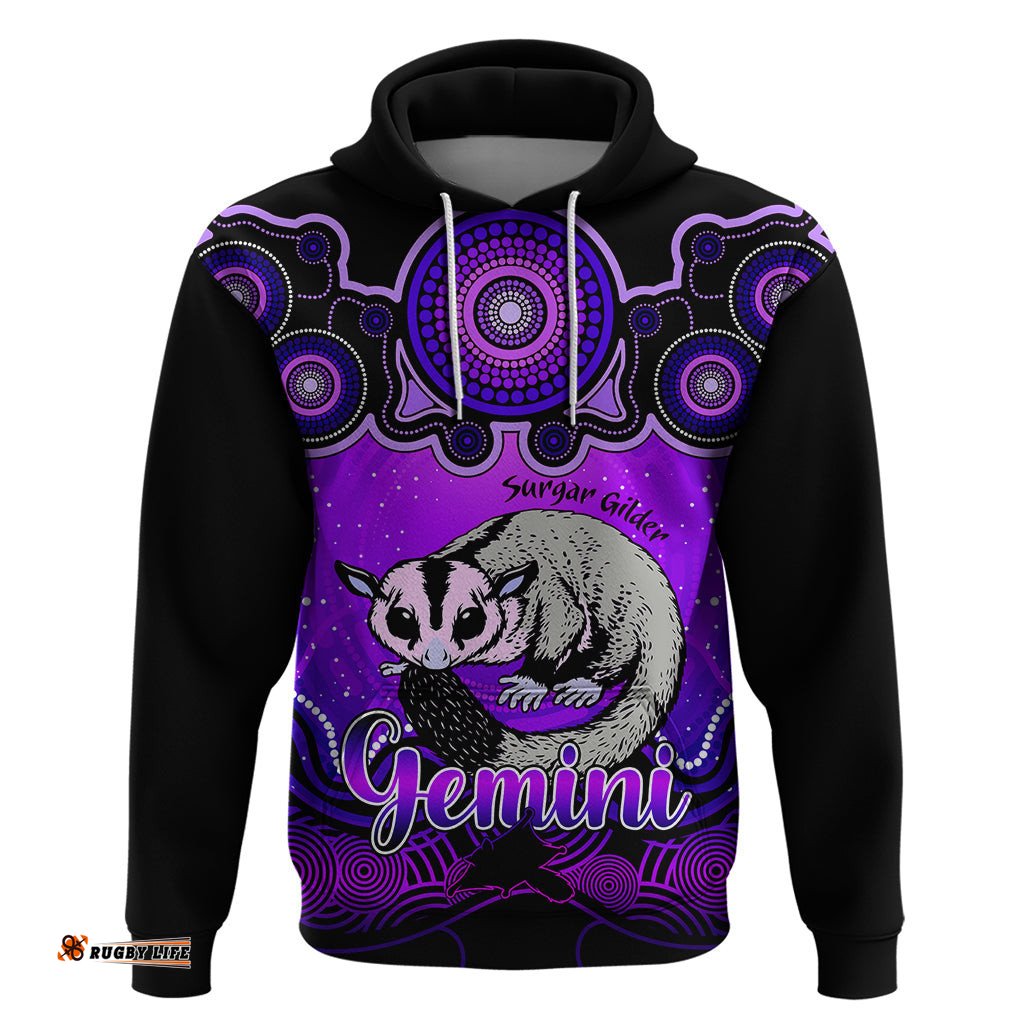 personalised australia gemini sugar gilder zodiac hoodie auz astrology aboriginal purple