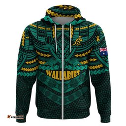 custom wallabies rugby hoodie polynesian and aboriginal special green version
