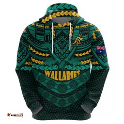custom wallabies rugby hoodie polynesian and aboriginal special green version