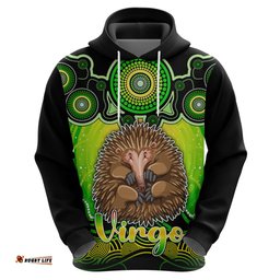 personalised australia virgo echidna zodiac hoodie auz astrology aboriginal green