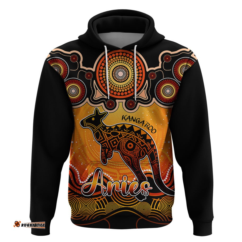 personalised australia aries kangaroo zodiac hoodie auz astrology aboriginal red