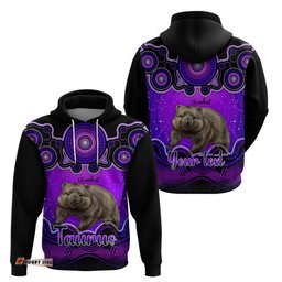 personalised australia taurus wombat zodiac hoodie auz astrology aboriginal purple