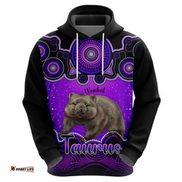 personalised australia taurus wombat zodiac hoodie auz astrology aboriginal purple