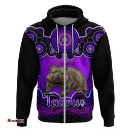 personalised australia taurus wombat zodiac hoodie auz astrology aboriginal purple