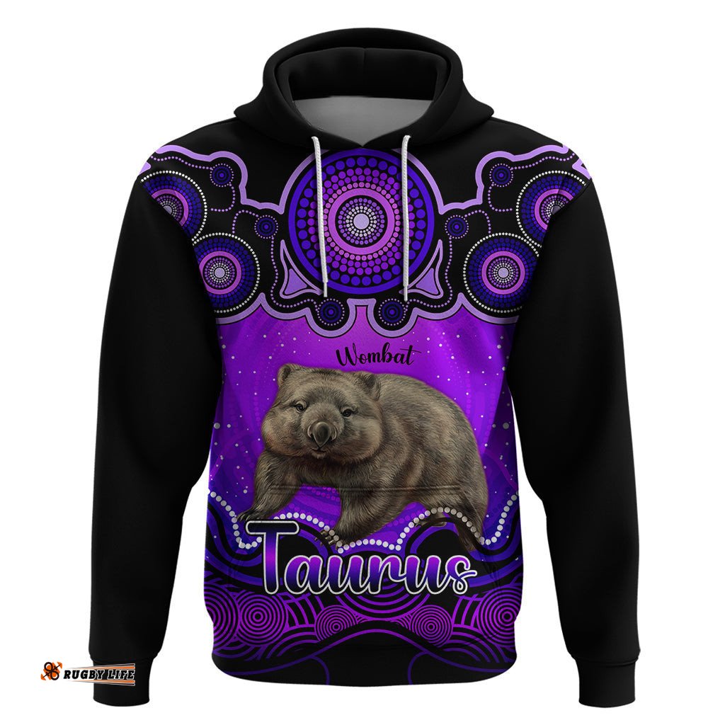 personalised australia taurus wombat zodiac hoodie auz astrology aboriginal purple
