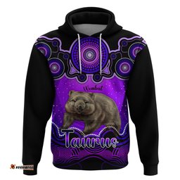 personalised australia taurus wombat zodiac hoodie auz astrology aboriginal purple