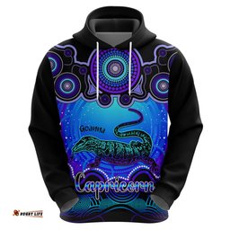 personalised australia capricorn goanna zodiac hoodie auz astrology aboriginal blue
