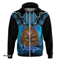 personalised australia virgo echidna zodiac hoodie auz astrology aboriginal aqua