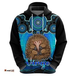 personalised australia virgo echidna zodiac hoodie auz astrology aboriginal aqua