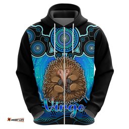 personalised australia virgo echidna zodiac hoodie auz astrology aboriginal aqua