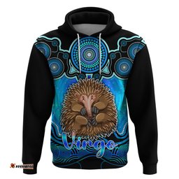 personalised australia virgo echidna zodiac hoodie auz astrology aboriginal aqua