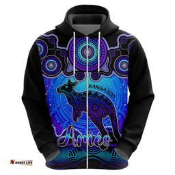 personalised australia aries kangaroo zodiac hoodie auz astrology aboriginal blue