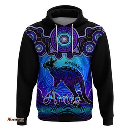 personalised australia aries kangaroo zodiac hoodie auz astrology aboriginal blue