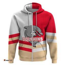 custom text and number nrl dolphins hoodie mix jersey
