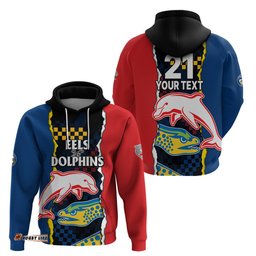 custom text and number nrl combine dolphins and parra eels hoodie simple style