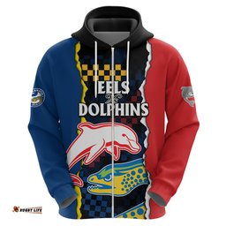 custom text and number nrl combine dolphins and parra eels hoodie simple style