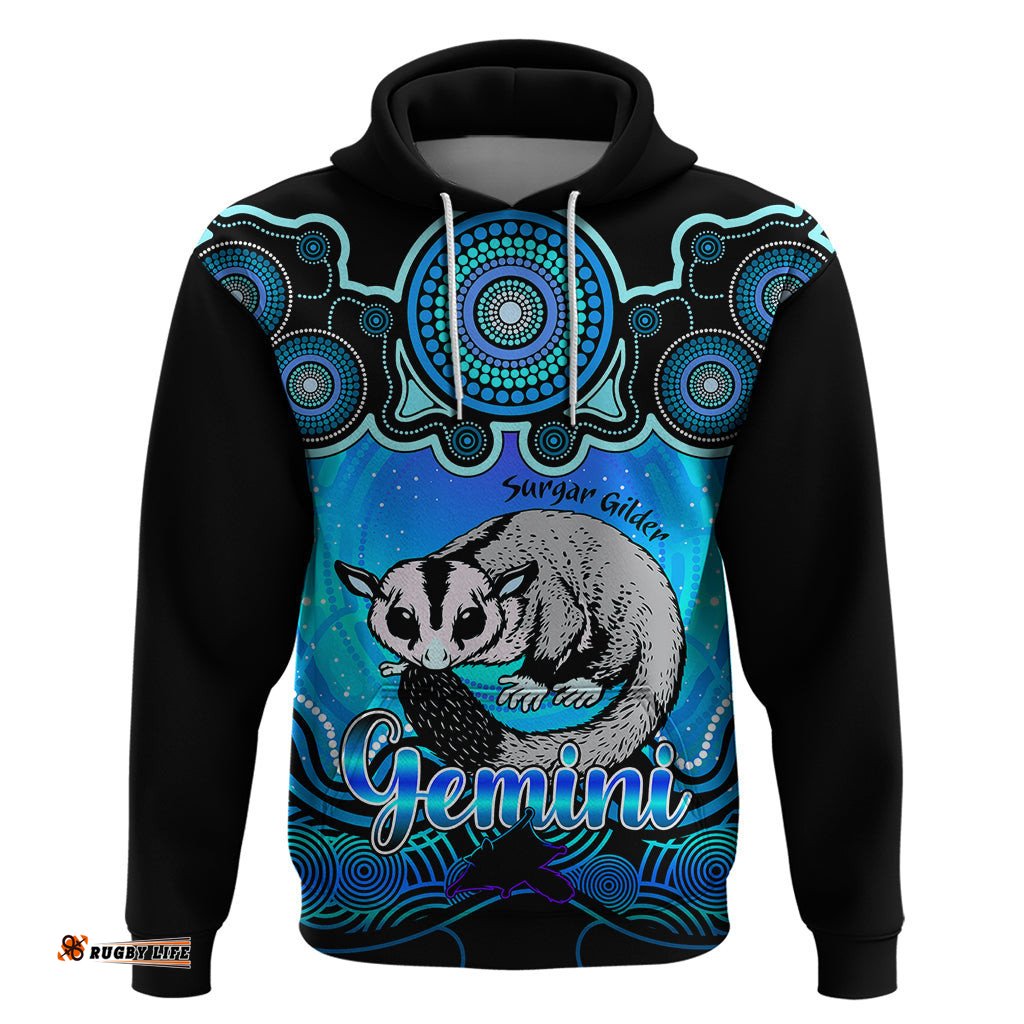 personalised australia gemini sugar gilder zodiac hoodie auz astrology aboriginal aqua