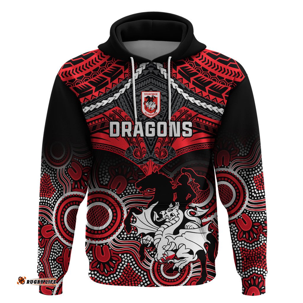 dragons rugby hoodie saints 1998 aboriginal mix polynesian pattern