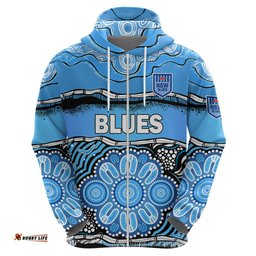 custom text and number blues rugby aboriginal hoodie new south wales state of origin