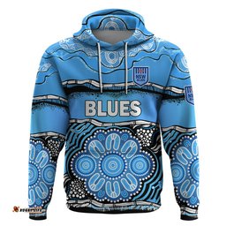 custom text and number blues rugby aboriginal hoodie new south wales state of origin