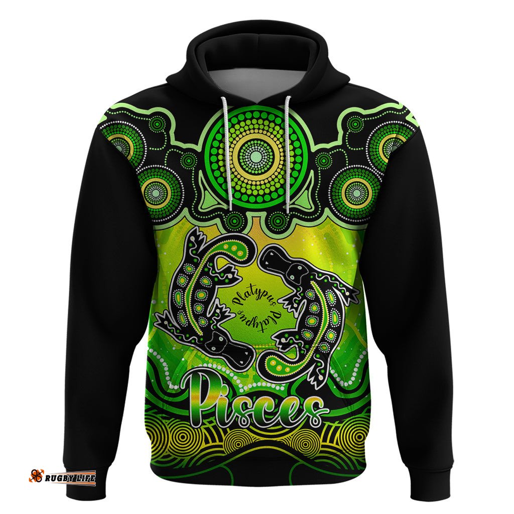 personalised australia pisces platypus zodiac hoodie auz astrology aboriginal green