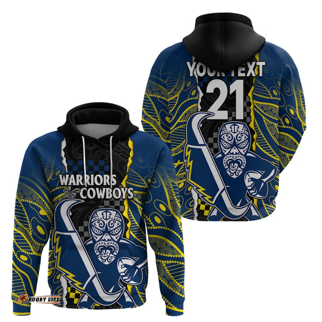 custom text and number nrl combine warriors and cowboys hoodie maori mixed aboriginal
