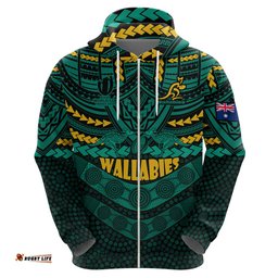 wallabies rugby hoodie polynesian and aboriginal special green version