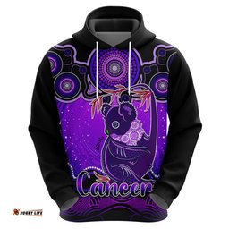 personalised australia cancer koala zodiac hoodie auz astrology aboriginal purple