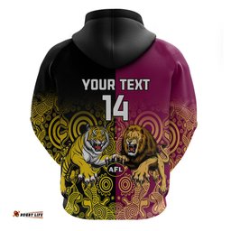 personalised richmond and brisbane lions football hoodie indigenous art version